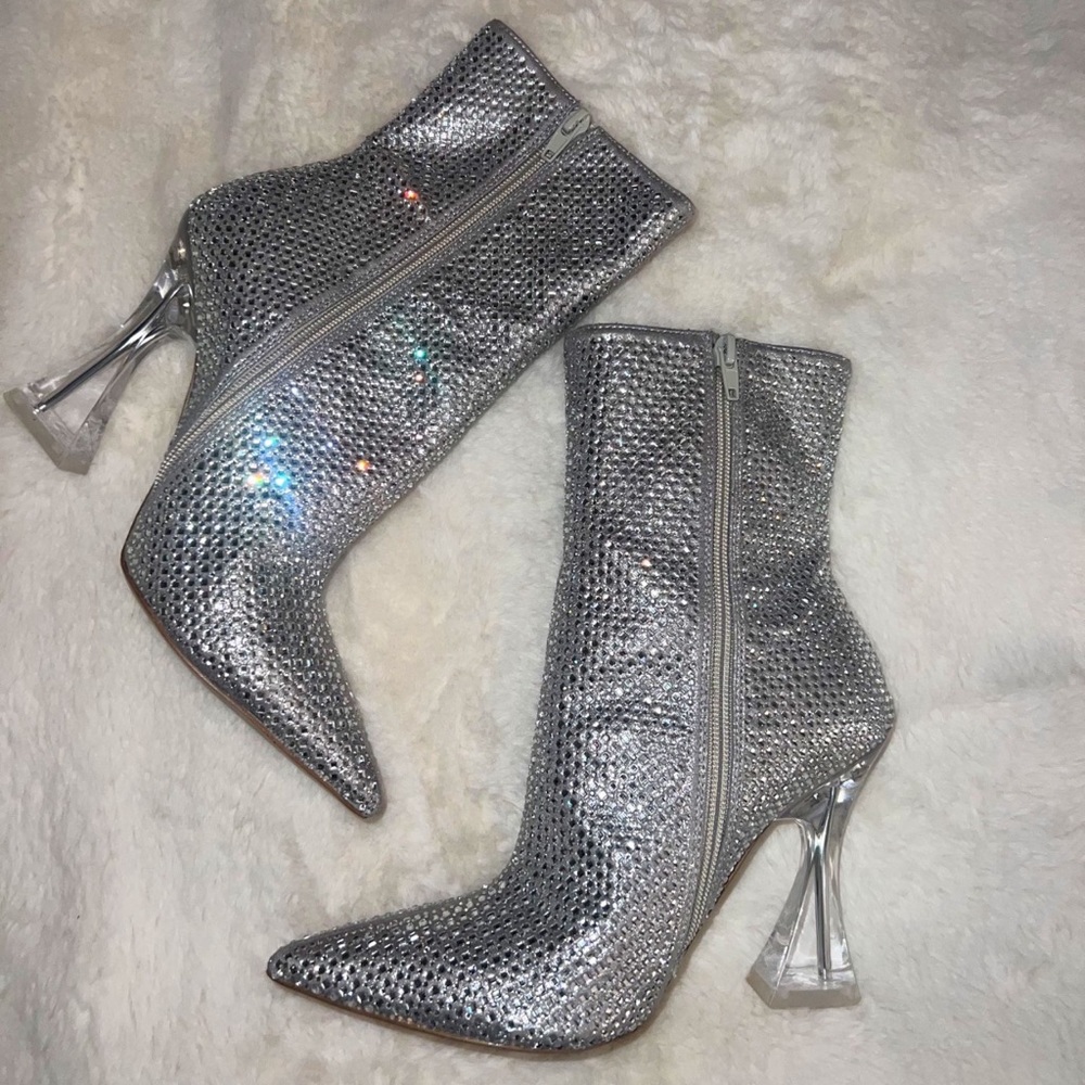 Steve Madden rhinestone silver booties